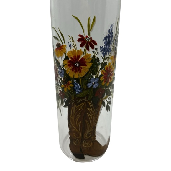 Cypress Refresh Home Western Floral Cowgirl Boot Glass Water Bottle 9" - Picture 5 of 9